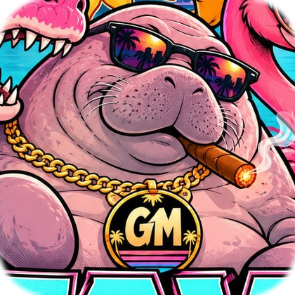 A manatee in mirrored sunglasses with a gold GM chain, smoking a cigar